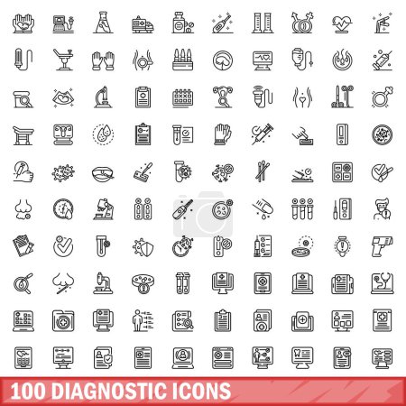 Illustration for 100 diagnostic icons set. Outline illustration of 100 diagnostic icons vector set isolated on white background - Royalty Free Image