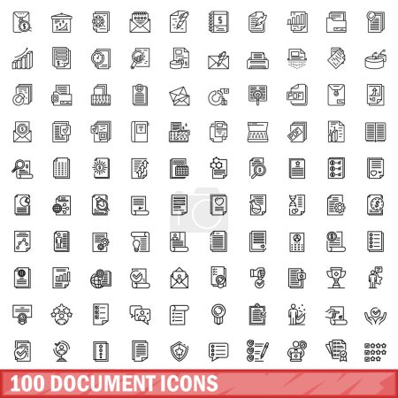 Illustration for 100 document icons set. Outline illustration of 100 document icons vector set isolated on white background - Royalty Free Image