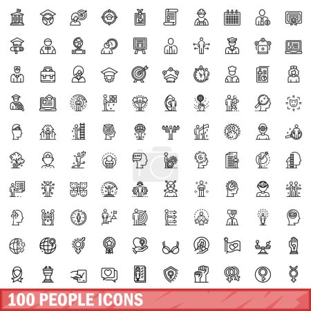 100 Menschen kamen ums Leben. Umriss Illustration von 100 Personen Symbole Vektor gesetzt isoliert auf weißem Hintergrund