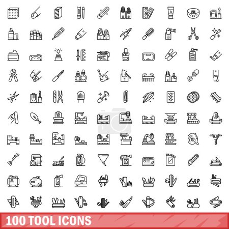 Ilustración de 100 iconos de herramientas. Esquema ilustración de 100 iconos de herramientas vector conjunto aislado sobre fondo blanco - Imagen libre de derechos