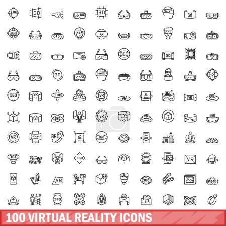100 Virtual-Reality-Icons eingestellt. Umriss Illustration von 100 Virtual-Reality-Symbole Vektor gesetzt isoliert auf weißem Hintergrund