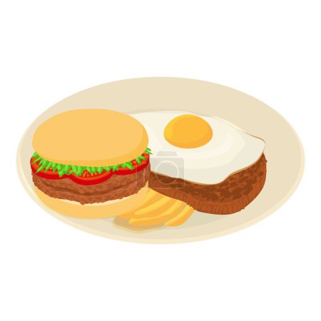Téléchargez les illustrations : Icône de la cuisine portugaise vecteur isométrique. Hamburger, frites et bitoque aux œufs. Restauration rapide portugaise traditionnelle - en licence libre de droit
