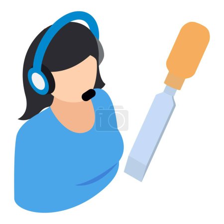 Illustration for Technical support icon isometric vector. Operator with headset, carpentry chisel. Chisel tool, online support - Royalty Free Image