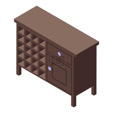 Téléchargez les illustrations : Vin icône de meubles vecteur isométrique. Une armoire en bois. Porte-bouteille - en licence libre de droit