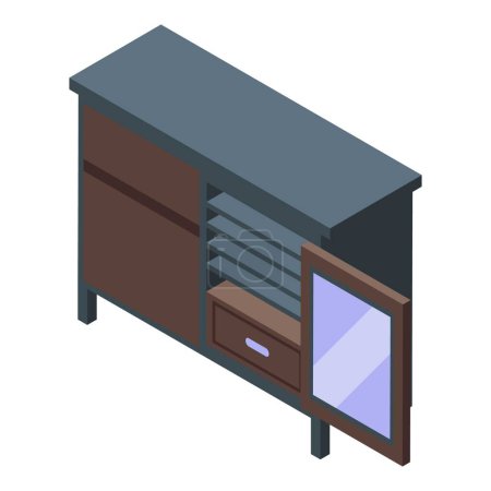 Téléchargez les illustrations : Vin icône de table d'armoire vecteur isométrique. Un bar en bois. Porte-bouteille - en licence libre de droit