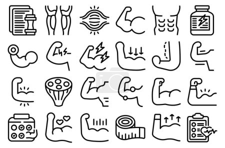 Muscle icons set outline vector. Fiber tissue. Muscular body