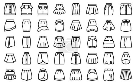 Illustration for Skirt icons set outline vector. Outfit apparel. Mini short - Royalty Free Image