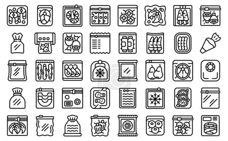 Illustration for Vacuum bags icons set outline vector. Foil pack. Clear plastic - Royalty Free Image