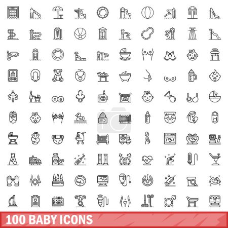 Illustration for 100 baby icons set. Outline illustration of 100 baby icons vector set isolated on white background - Royalty Free Image