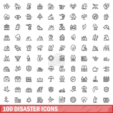Illustration for 100 disaster icons set. Outline illustration of 100 disaster icons vector set isolated on white background - Royalty Free Image