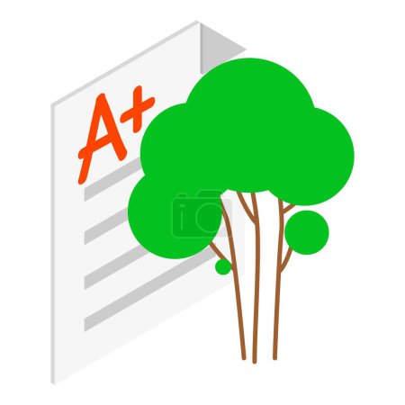 Ilustración de Icono de concepto ecológico vector isométrico. Hoja de papel y pequeño icono de arbusto verde. Medio ambiente, vegetación, eco - Imagen libre de derechos