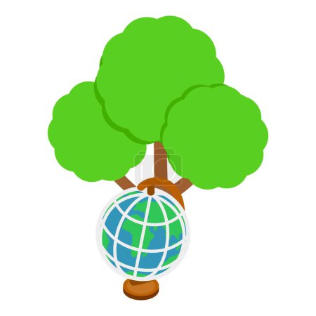 Illustration for Eco concept icon isometric vector. Globe of planet earth standing under tree. Environmental, ecology, bionomics - Royalty Free Image