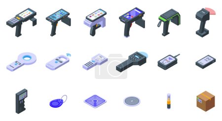 Illustration for Rfid icons set isometric vector. Retail store. Check access - Royalty Free Image