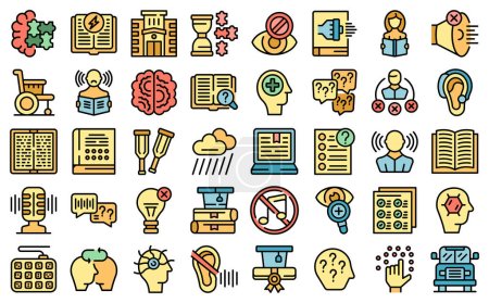Illustration for Learning disability icons set outline vector. Inclusive education. School test color thin line - Royalty Free Image