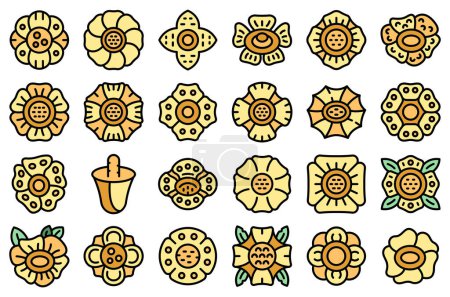Ilustración de Los iconos de Rafflesia establecen el vector de contorno. Florecen las flores. asiático belleza delgada línea color plana en blanco - Imagen libre de derechos
