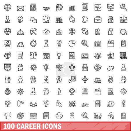 Illustration for 100 career icons set. Outline illustration of 100 career icons vector set isolated on white background - Royalty Free Image
