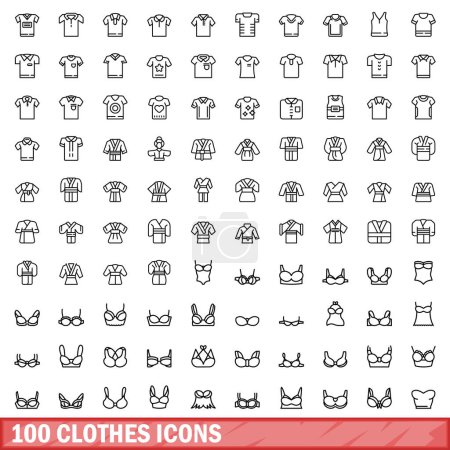 Ilustración de Conjunto de 100 iconos de ropa. Esquema ilustración de 100 iconos de ropa conjunto vectorial aislado sobre fondo blanco - Imagen libre de derechos