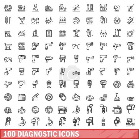 Illustration for 100 diagnostic icons set. Outline illustration of 100 diagnostic icons vector set isolated on white background - Royalty Free Image