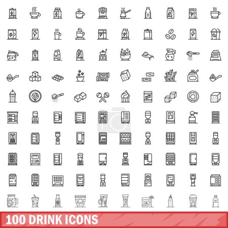 Illustration for 100 drink icons set. Outline illustration of 100 drink icons vector set isolated on white background - Royalty Free Image