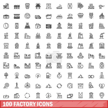 Illustration for 100 factory icons set. Outline illustration of 100 factory icons vector set isolated on white background - Royalty Free Image
