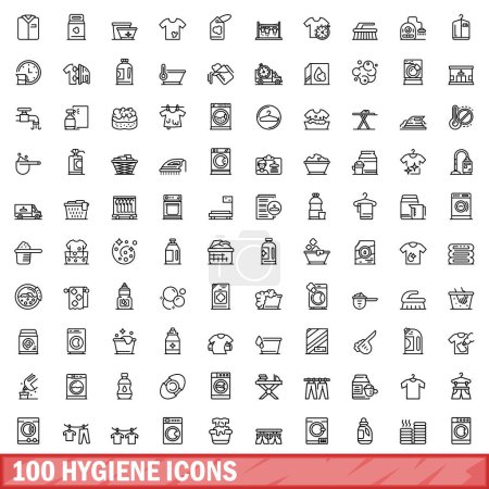 Ilustración de 100 iconos de higiene. Esquema ilustración de 100 iconos de higiene vector conjunto aislado sobre fondo blanco - Imagen libre de derechos