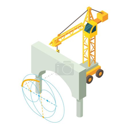 Illustration for Building concept icon isometric vector. Construction crane near concrete arch. Designing, building, reconstruction - Royalty Free Image