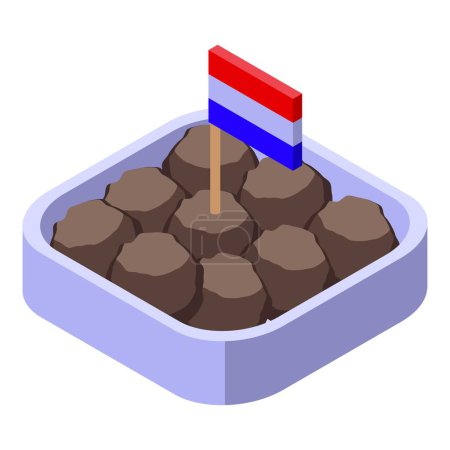 Illustration for Meat balls icon isometric vector. Dutch cuisine. Platter food - Royalty Free Image