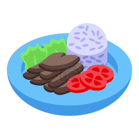 Ilustración de Vegano icono plato vector isométrico. Cocina de comida. Arroz Peri - Imagen libre de derechos
