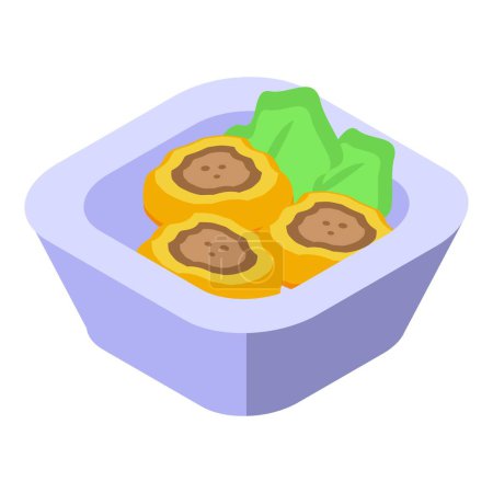 Ilustración de Carne fruta bolas icono vector isométrico. Comida de cocina. Plato Peri - Imagen libre de derechos