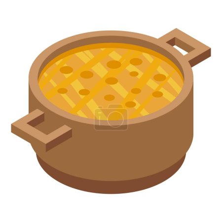 Téléchargez les illustrations : Soupe de soja icône de la casserole vecteur isométrique. Cuisine gastronomique. Plat de riz - en licence libre de droit