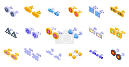 Illustration for Cufflinks icons set isometric vector. Classic accessory. Pin cuff - Royalty Free Image