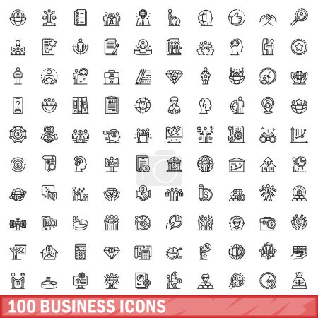 100 Business-Ikonen gesetzt. Umriss Illustration von 100 Business-Icons Vektor gesetzt isoliert auf weißem Hintergrund