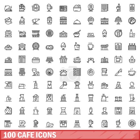 Illustration for 100 cafe icons set. Outline illustration of 100 cafe icons vector set isolated on white background - Royalty Free Image