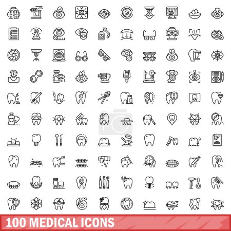 Illustration for 100 medical icons set. Outline illustration of 100 medical icons vector set isolated on white background - Royalty Free Image