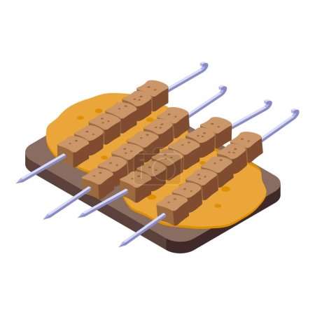 Ilustración de Icono de palo de carne vector isométrico. Comida de Azerbaiyán. Plato de pan - Imagen libre de derechos