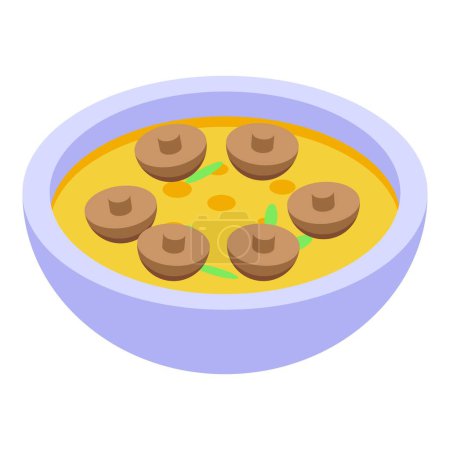 Téléchargez les illustrations : Icône de soupe aux champignons vecteur isométrique. De la nourriture au fromage. Menu du dîner - en licence libre de droit