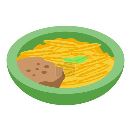 Téléchargez les illustrations : Vecteur isométrique d'icônes alimentaires pour pâtes. Menu au fromage. Dîner sauce - en licence libre de droit