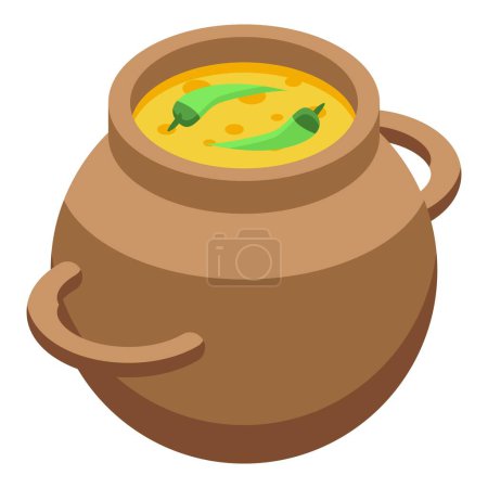 Téléchargez les illustrations : Balkan cruche soupe icône vecteur isométrique. Menu du dîner. Aliments de viande - en licence libre de droit