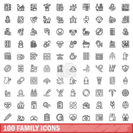 Ilustración de Conjunto de 100 iconos familiares. Esquema ilustración de 100 iconos de la familia vector conjunto aislado sobre fondo blanco - Imagen libre de derechos