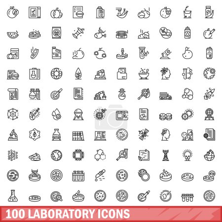 Illustration for 100 laboratory icons set. Outline illustration of 100 laboratory icons vector set isolated on white background - Royalty Free Image