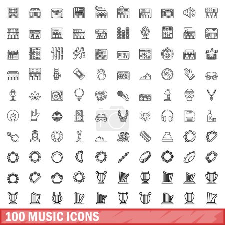 Illustration for 100 music icons set. Outline illustration of 100 music icons vector set isolated on white background - Royalty Free Image