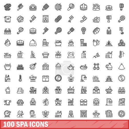 Ilustración de 100 iconos de spa. Esquema ilustración de 100 iconos de spa vector conjunto aislado sobre fondo blanco - Imagen libre de derechos