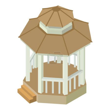 Illustration for Outdoor gazebo icon isometric vector. Beautiful wooden empty street gazebo icon. Wooden architectural structure - Royalty Free Image