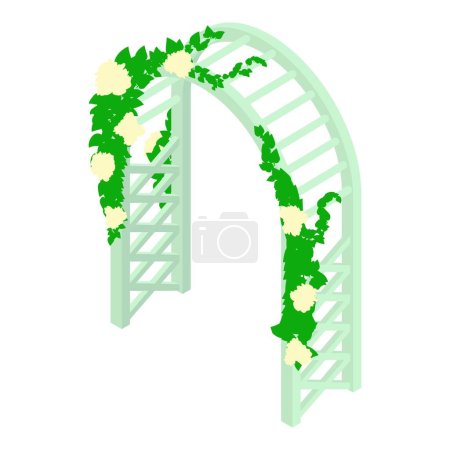 Blumenbogen-Symbol isometrischer Vektor. Gartenbogen mit kletternder Blütenpflanze. Konzept des Garten- und Landschaftsbaus
