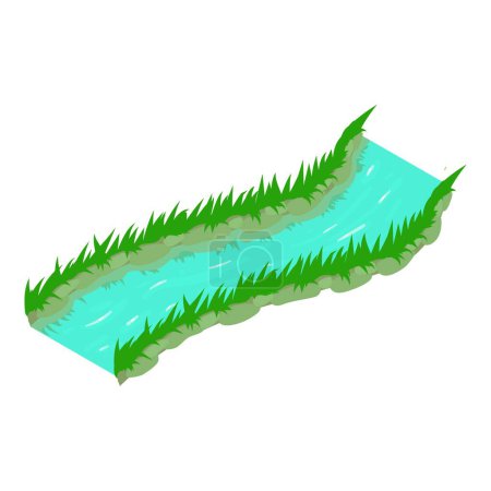Illustration for Small river icon isometric vector. River with slow current and grass along shore. Nature, environment, ecosystem - Royalty Free Image