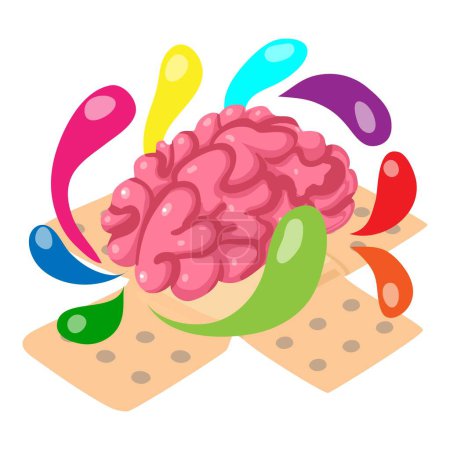 Neurophysiology icon isometric vector. Realistic human brain with colorful drop. Brain science concept