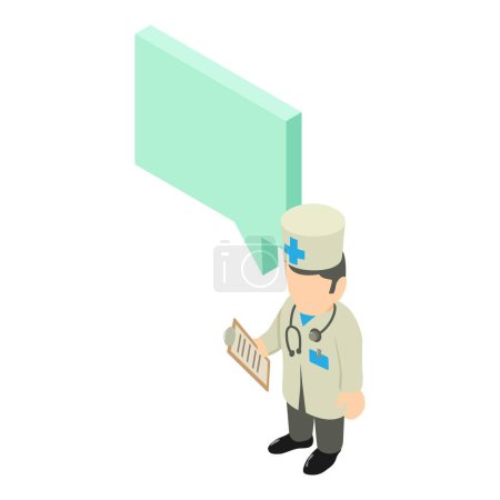 Illustration for Medical conference icon isometric vector. Man doctor with clipboard reading text. Medicine and healthcare concept - Royalty Free Image