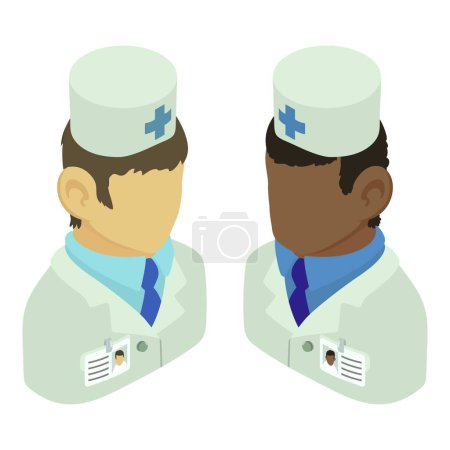 Male doctor icon isometric vector. Two man health care worker in uniform icon. Medical staff, medicine and healthcare concept