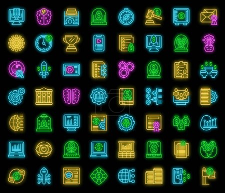 Business incubator icons set outline vector. Smart invest. Money save neon color on black