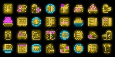 Illustration for Spring roll icons set outline vector. Asia food. Chinese thai neon color on black - Royalty Free Image